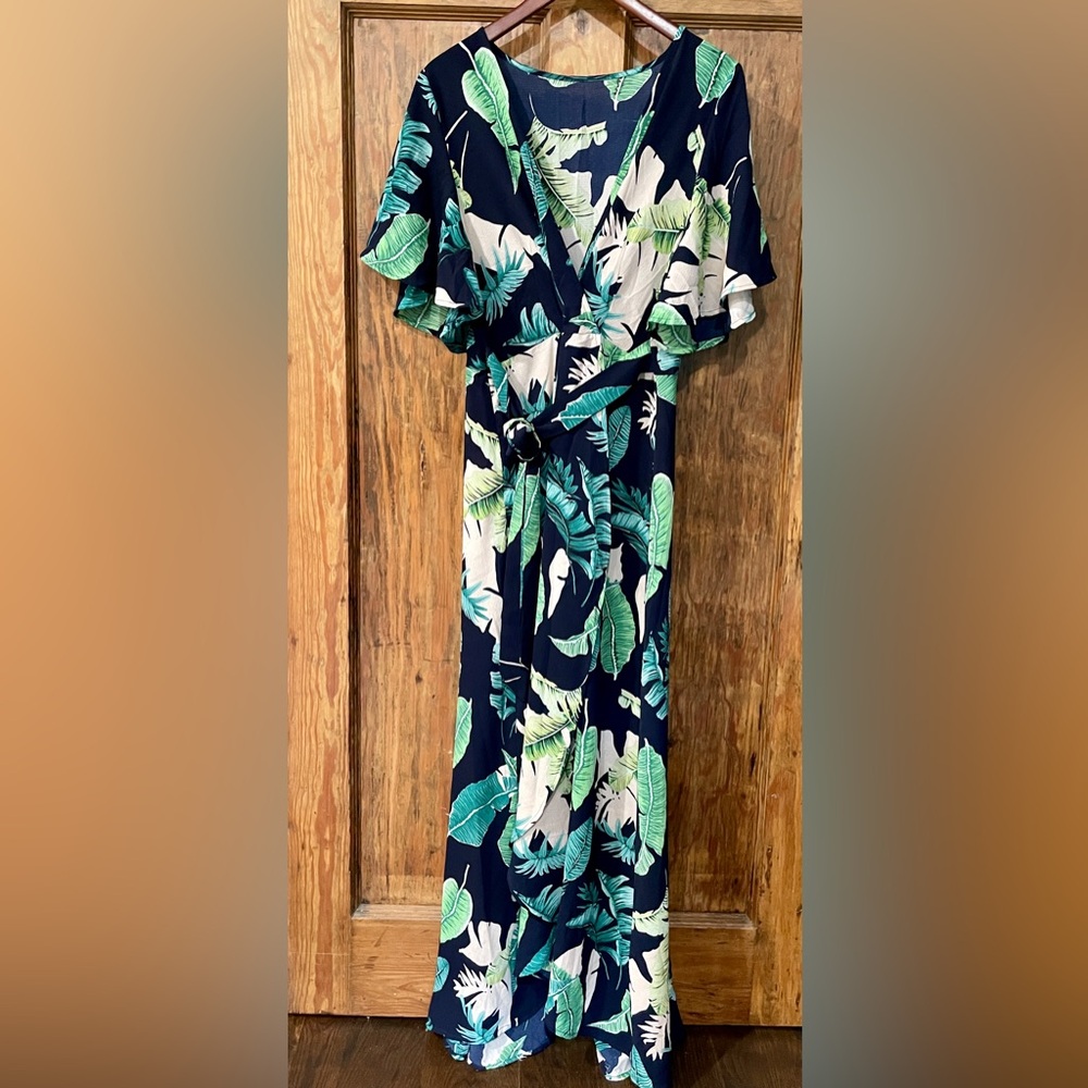 Tropical Print faux Wrap Dress